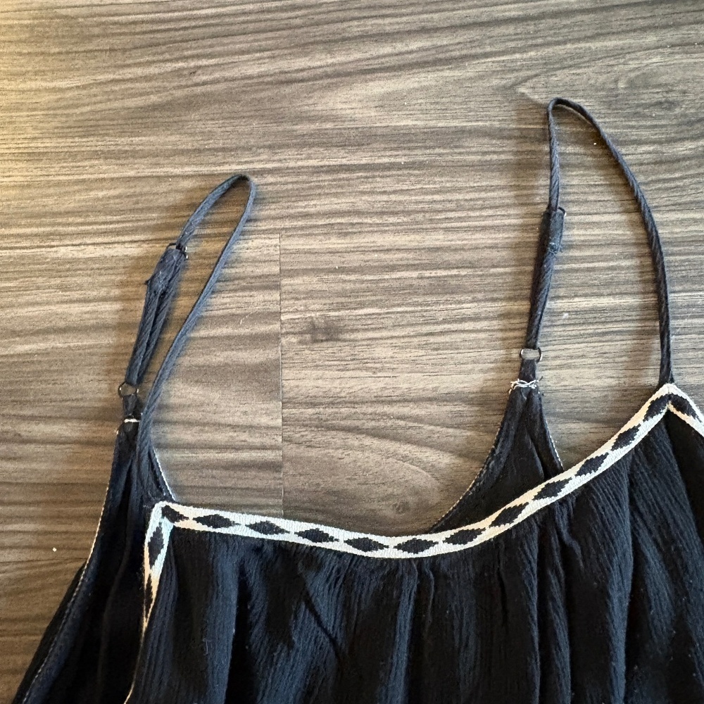 Mustard Seed Black and White Tape Trim Shirred Tiered Romper Dress - Picture 6 of 6